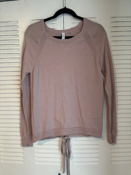 Blush Pink Lululemon Knit Sweater Tie Detail Long Sleeve Athleisure Top - Picture 2 of 6